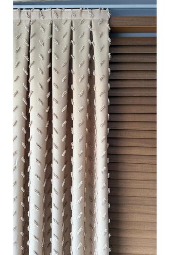 DİLETTO Linen Textured Tasseled Beige Panel Background Curtain Luxury Single Wing 1/3 Tight Pleated