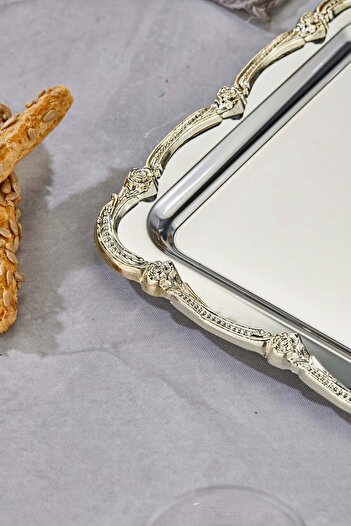 Turkco Square Frame Series Metal Presentation Promise Engagement Tray, Silver Tray Silver Accessory