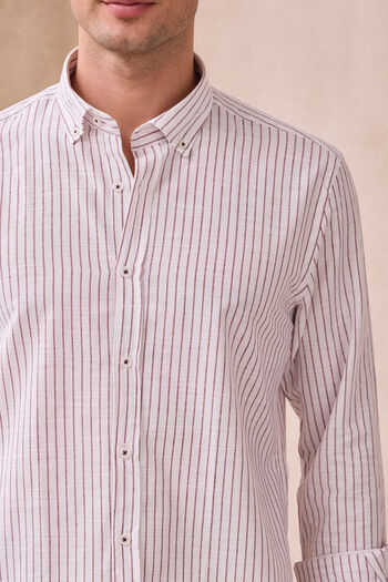 Pietra Paul Men's Striped Cotton Linen Modern Slim Fit Shirt