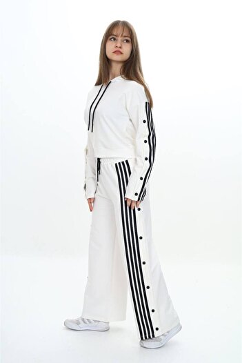 Joui Co Girl's 100% Cotton Striped Hooded Snap Bottom & Top Tracksuit Set-5010