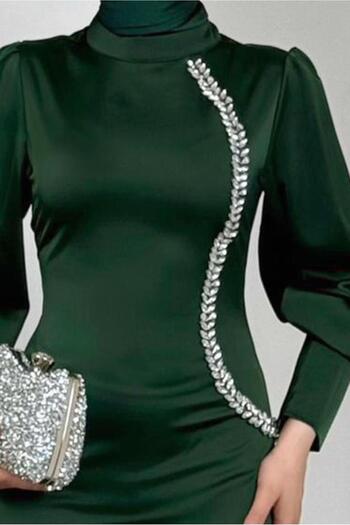 TRENDTESETTÜR Women's Green (Emerald) Stone Detailled Evening Dress t 1715