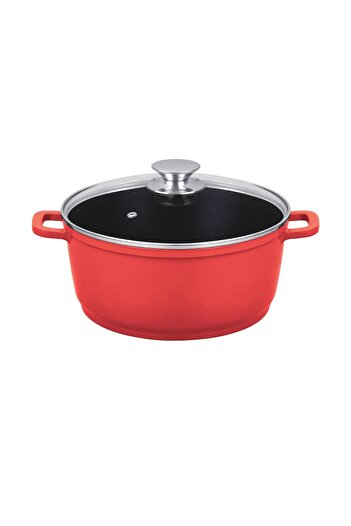 OEM Cast aluminum saucepan with Teflon coating, glass lid, Grunberg GR1020 Red
