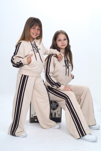 Asortik Kids Κοστούμι αθλητική φόρμα για κορίτσια με κουκούλα και τσέπη καγκουρό – Oversize Fit, 2 νήματα 100% βαμβάκι-308