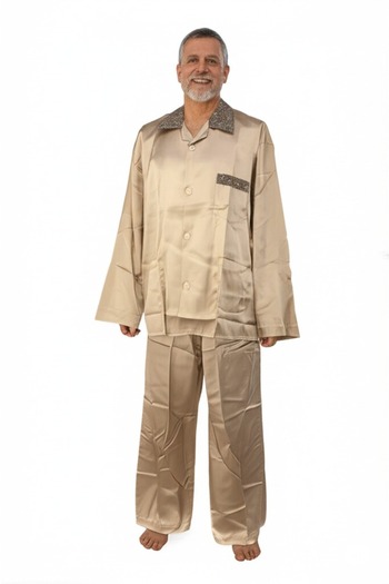 Oppland Men's Pajama Set Satin Fabric Classic Model Comfortable Full Mold with Pockets Opept25Pieromod89