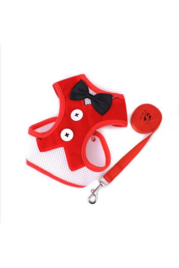 EDA LUXURY BEAUTY 2-Piece Special Dog Cat Luxury Bow Tie Chest Collar & Travel Outfit Small Breed Fancy Pet Leash Set
