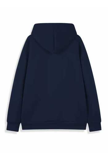 caddekombin Sakura Discovery Union Printed Hooded Cotton Navy Blue Sweatshirt with Pockets