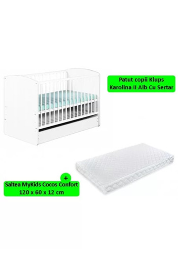 Klups Crib With Drawer Karolina II White + Mattress 12 MyKids