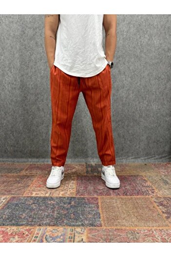 FıttingRoom Elastic Waist Striped Cotton Woven Trousers