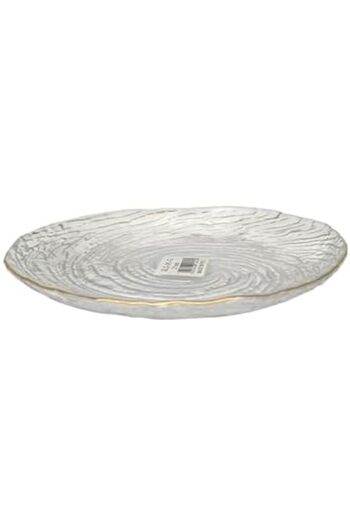 SUKILO Decorative Glass Serving Plate with Swirl Pattern, 21 cm, Gold Trim