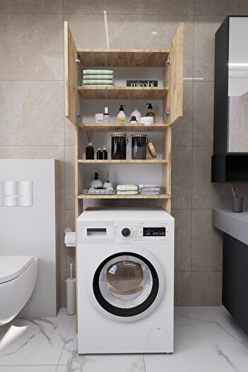 Mirobi Luka Çamaşır Makinesi Üstü Çok Amaçlı Banyo Dolabı Kapaklı ve Raflı, Depolama Alanı, Modern T