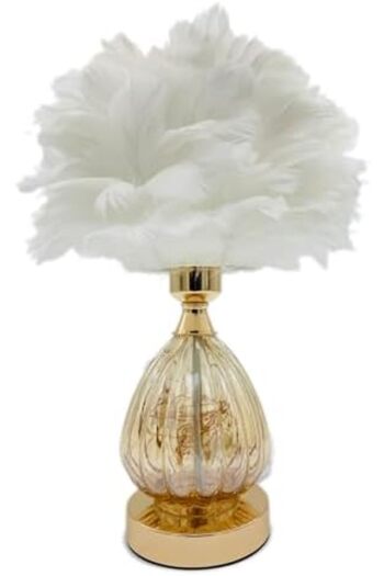 SUKILO Modern Feather LED Bedside Lamp – Soft Glow Dandelion Night Light with 3-Color Temperature