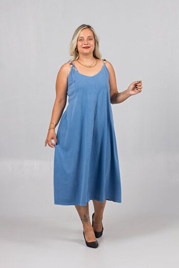 Truva XXL Strap Tie Washable Cotton Dress – Plus Size between 42-48