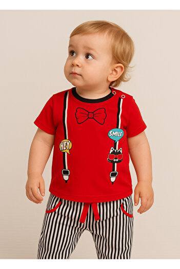MiniStand Red Bow Tie Printed Baby Boy Set of 2 - Summer Cotton