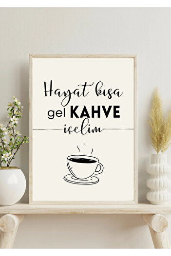 NT Handmade Natural Wood Framed Uv Print Let's Drink Coffee Wall Decor Coffee Corner Modern Painting for Kitchen