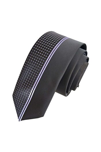 Exve Exclusive Purple Black Square Patterned Special Panel Cut Slim Fashion Slim Tie