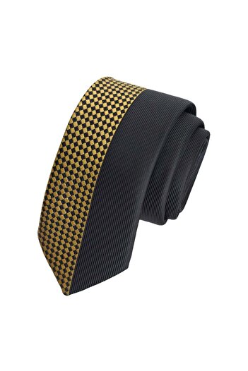 Exve Exclusive Gold Black Half Checkerboard Patterned Special Board Cut Slim Fashion Slim Tie