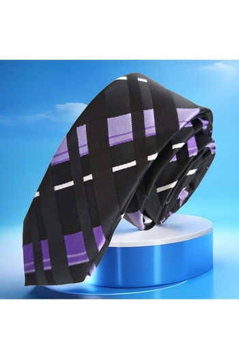 Exve Exclusive Purple Black Lilac Plaid Square Transition Thin Fashion Slim Tie