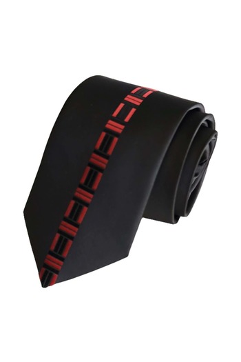 Exve Exclusive Black Red Center Patterned Special Cut Italian Tie