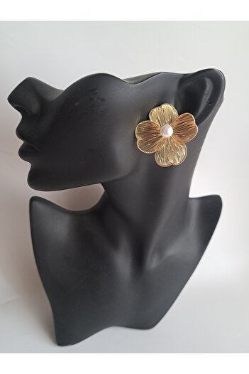 BHR AKSESUAR Gold Pearl Flower Earrings