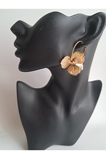 BHR AKSESUAR Gold Hoop Leaf Earrings