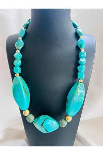 COCOSH TAKI Turquoise Blue Color Big Stone Choker Design Necklace
