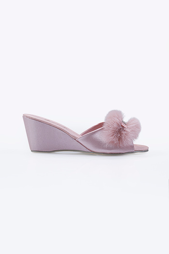 Lunoche Nightwear Women's Thick Heeled Feathered and Stoned Stylish Daily House Slippers Dowry Slippers Ornate Birth Guest Bride Te