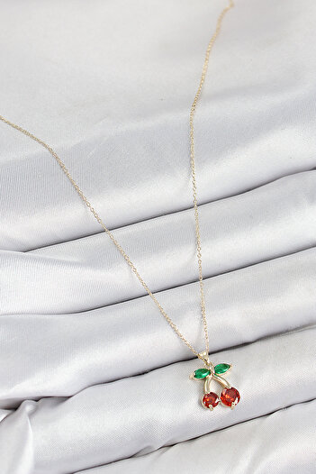 Clariss Brass Zircon Stone Cherry Model Gold Color Women's Necklace