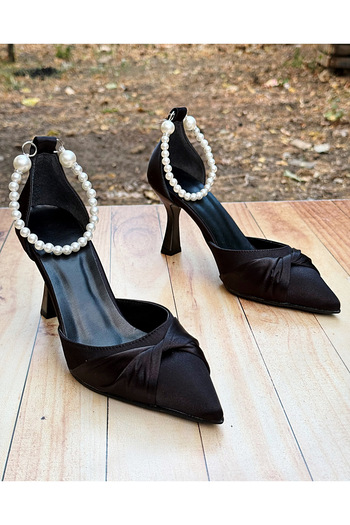 Modavien Women's Black Evening Dress Shoes with 7 cm Pearls