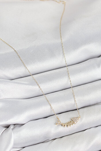 Clariss Brass Zircon Stone Fish Bone Model Gold Color Women's Necklace
