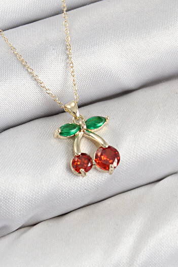 Clariss Brass Zircon Stone Cherry Model Gold Color Women's Necklace