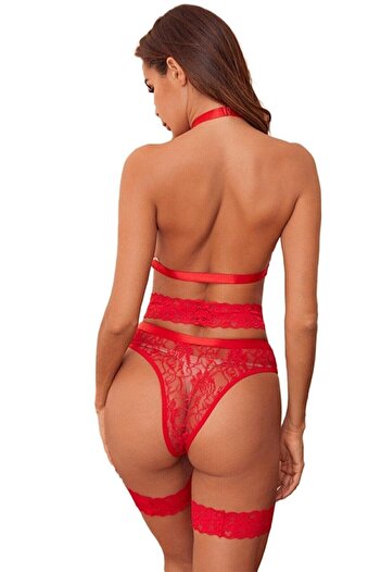 SiaLess Lingerie Women's Red Waist Leg Banded Sexy Lace Fancy Underwear