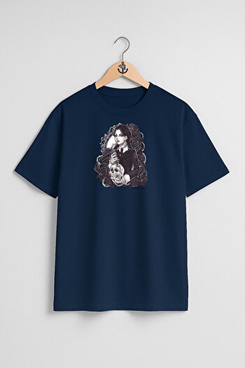 Bahriyeli Collection Oversize Wednesday Addams Morticia Addams Unisex T-Shirt with Chest Design