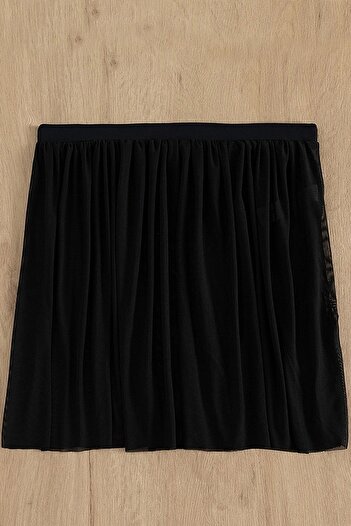 ALFA AKSESUAR 03 Women's Black Tulle Elastic Waist Skirt Look Pareo