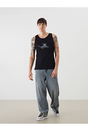 LC Waikiki Black Crew Neck Printed Men's Sleeveless T-Shirt