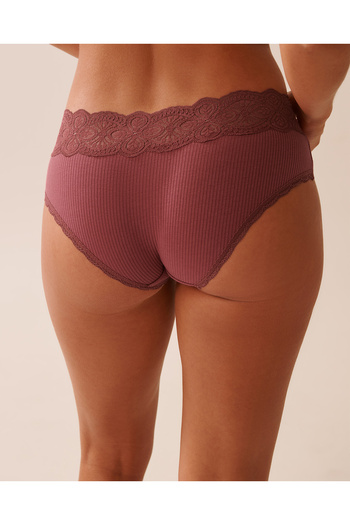 La Vie en Rose Lace Trim Ribbed Hiphugger Panty