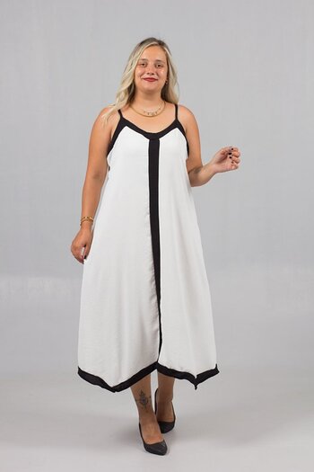 Truva XXL Plus Size Black and White Striped Dress with Adjustable Straps
