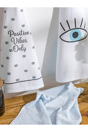 LC Waikiki Lcw Home Blue Eye Printed Drying Cloth 3-Piece 40X50 cm
