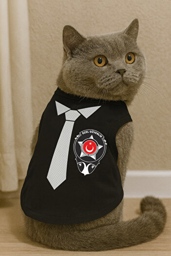 Buddy Store Cat Outfit Clothes Singlet - Special Security Costume Printed Black Singlet - Size L
