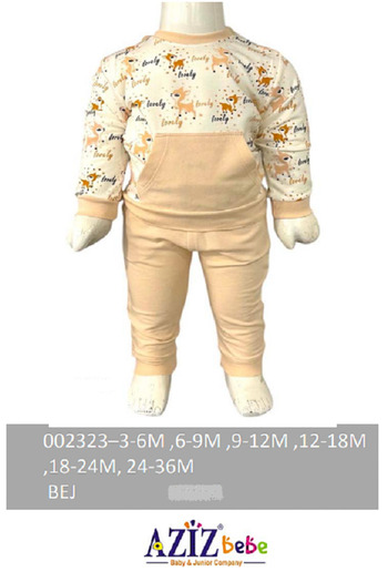 Aziz Bebe Baby Girl Gazelle Patterned Sweatshirt Trousers 2-Piece Bottom Top Baby Set Size 3 Months - 36 Months