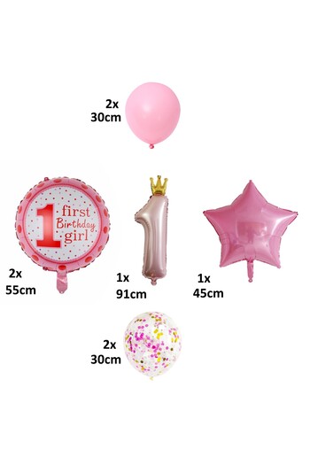 OEM Set of 8 Metallic Foil and Latex Balloons, 1st Birthday, Pink