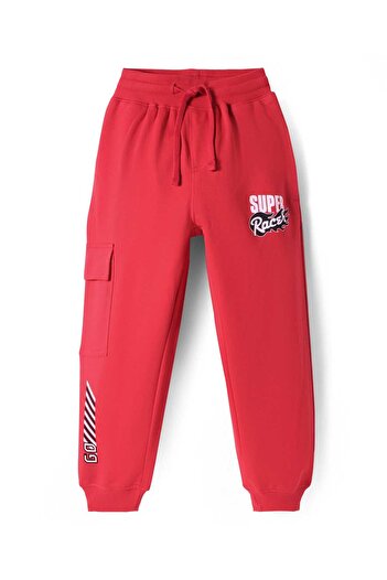 Pine kids Lounge Pants with Racer Text Print - Red