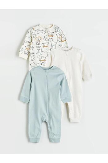 LC Waikiki Lcw Baby Crew Neck Long Sleeve Baby Boy Combed Cotton Jumpsuit 3-Piece (W5)