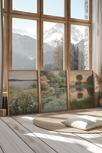 Postifull Wooden Painting Set, 3 Pieces Wooden Framed Poster Spring View Model No:300873, Multicolor Wall Decor