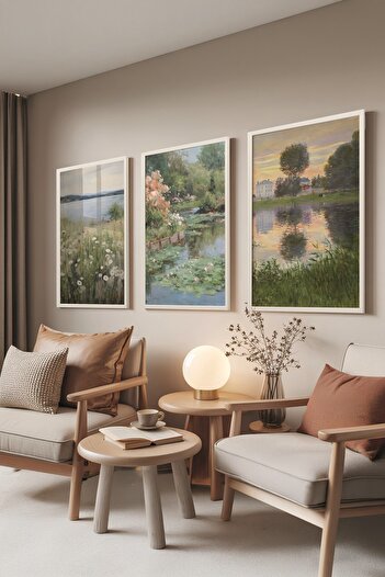 Postifull White Painting Set, 3 Pieces White Framed Poster Spring View Model No:300873, Multicolor Wall Decor
