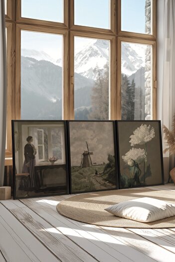 Postifull Black Painting Set, 3 Pieces Black Framed Poster Waiting Model No:300872, Multicolor Wall Decor