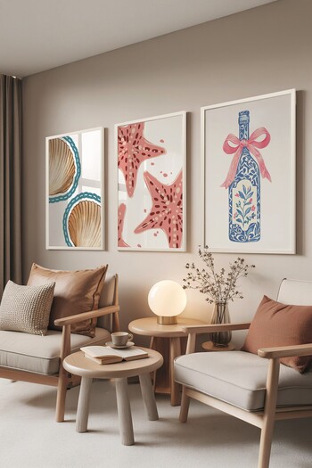 Postifull Beyaz Tablo Seti, 3 Adet Beyaz Çerçeveli Poster Sea Bottle Model No:300849, Mavi Duvar Dekor