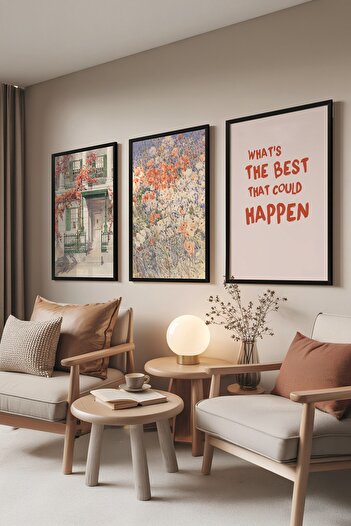 Postifull Black Painting Set, 3 Pieces Black Framed Poster the Best Happen Model No:300864, Wall Decoration