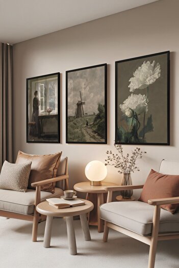 Postifull Black Painting Set, 3 Pieces Black Framed Poster Waiting Model No:300872, Multicolor Wall Decor