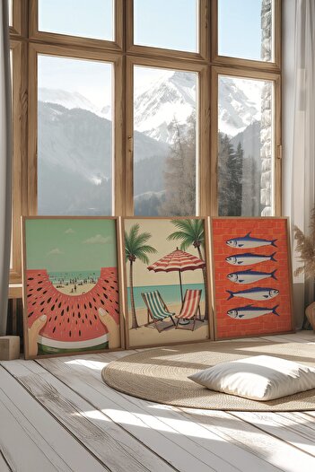 Postifull Wooden Painting Set, 3 Pieces Wooden Framed Poster Watermelon Model No:300859, Green Wall Decor