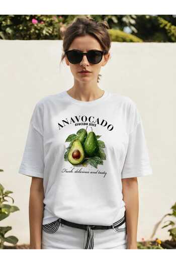 Ankhises Μπλουζάκι Avocado Avocado με μπροστινό στάμπα Oversize Ανδρικό Γυναικείο Βαμβακερό μπλουζάκι με λαιμόκοψη